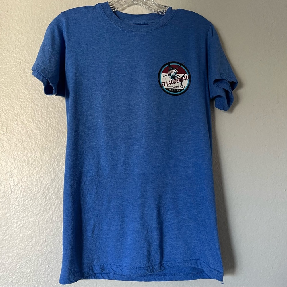 SURF STYLE • Ft. Lauderdale Short Sleeve Crew Neck Blue Shirt Size Small